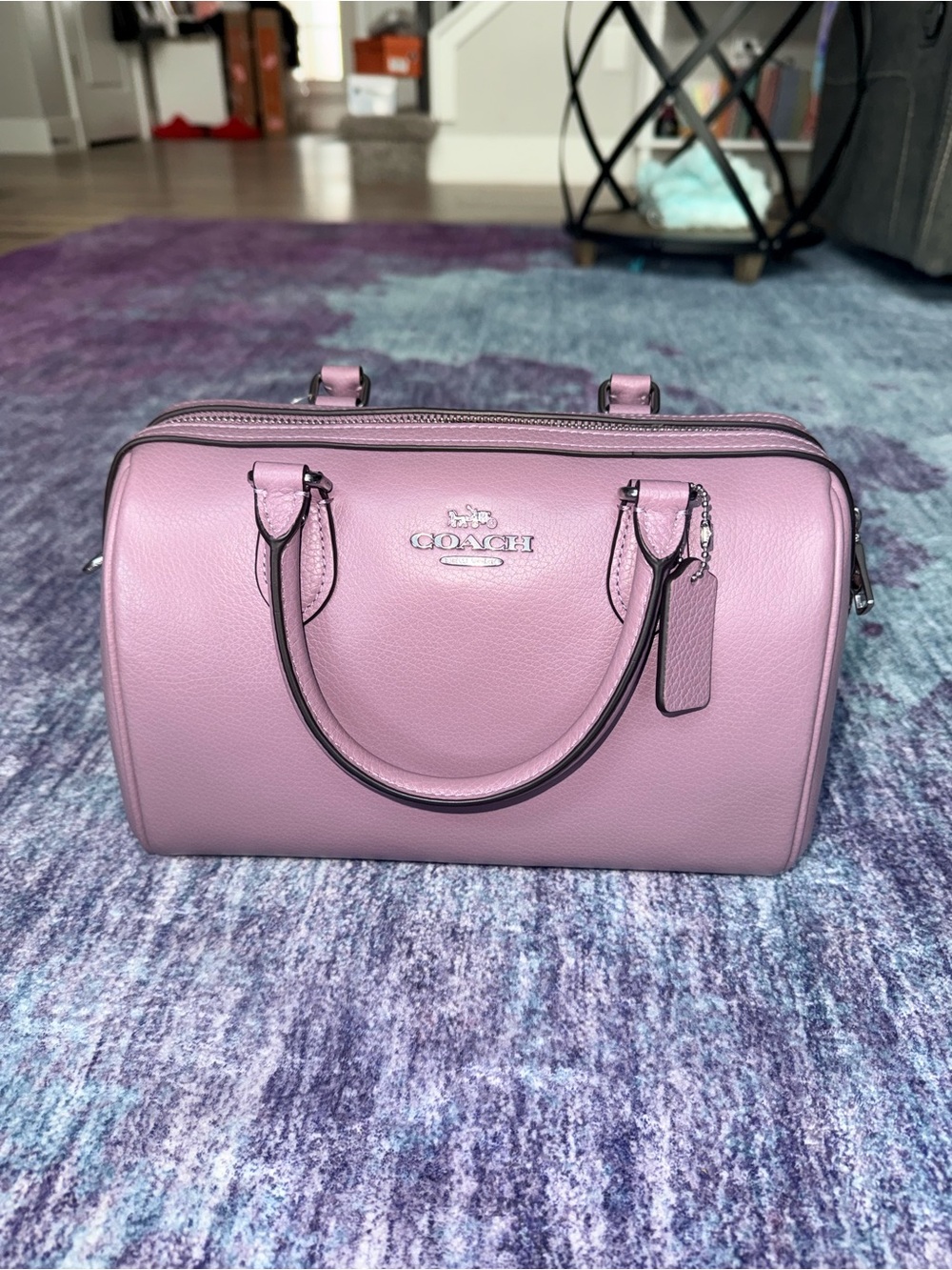 Coach Lilac  Pebbled Leather Rowan Barrel Satchel